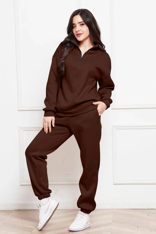 Half Zip Long Sleeve Sweatshirt and Pants Set - ShopEasier