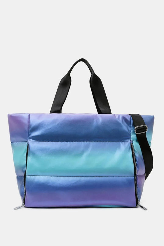 Bolso de viaje acolchado de nailon con degradado y compartimentos con cremallera