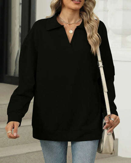 Johnny Collar Basic Long Sleeve Sweatshirt