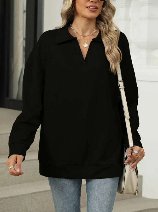 Johnny Collar Basic Long Sleeve Sweatshirt