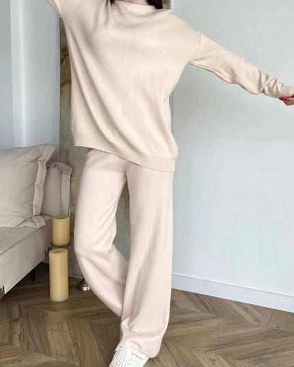 Turtleneck Long Sleeve Top and Drawstring Pants Sweater Set - ShopEasier