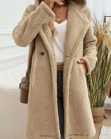 Cozy Button-Up Teddy Coat with Pockets and Hood