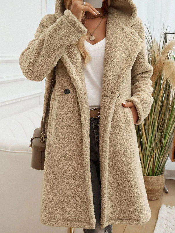 Cozy Button-Up Teddy Coat with Pockets and Hood