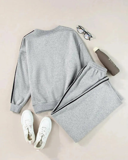 Cozy Round Neck Long Sleeve Activewear Set with Drawstring Pants