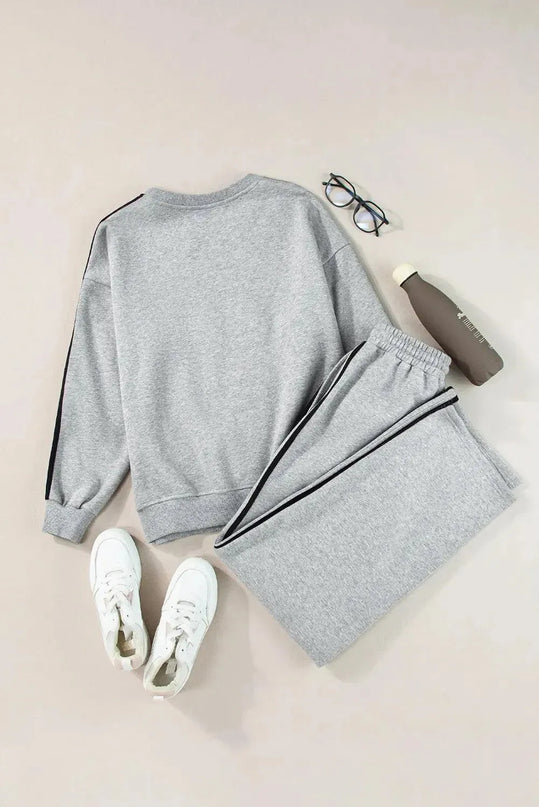 Cozy Round Neck Long Sleeve Activewear Set with Drawstring Pants