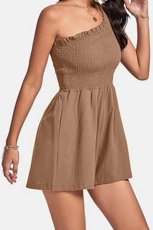 Smocked Single Shoulder Romper - ShopEasier