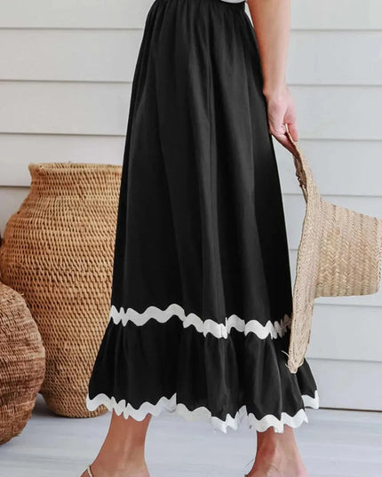 Two-Tone Elastic Waist Skirt