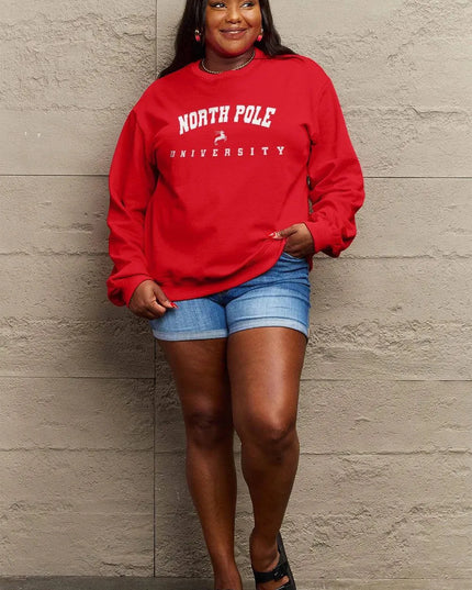 Simply Love Full Size NORTH POLE UNIVERSITY Graphic Sweatshirt - ShopEasier