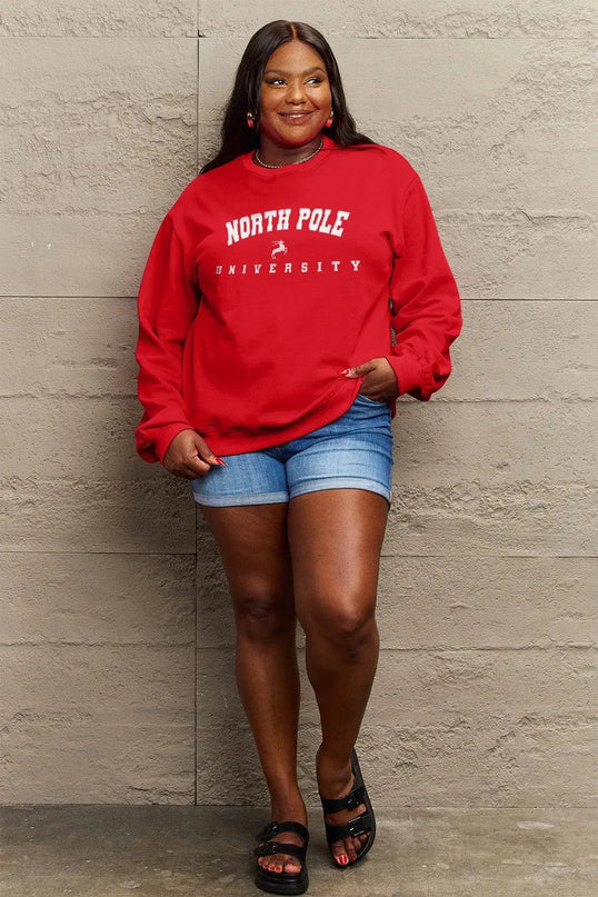 Simply Love Full Size NORTH POLE UNIVERSITY Graphic Sweatshirt - ShopEasier