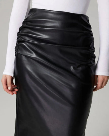 Ruched Slit-Back Midi Skirt