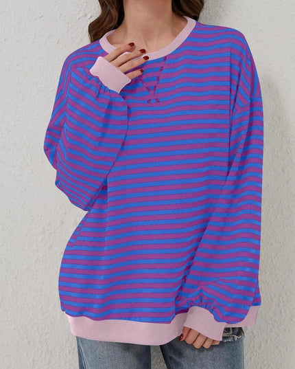 Chic Contrast Striped Long Sleeve Pullover