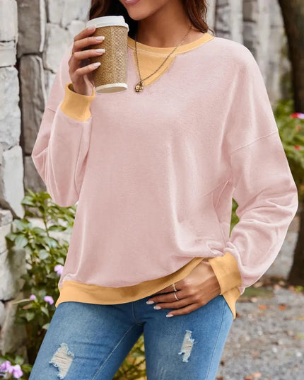 Contrast Lovelet Round Neck Long Sleeve Pullover