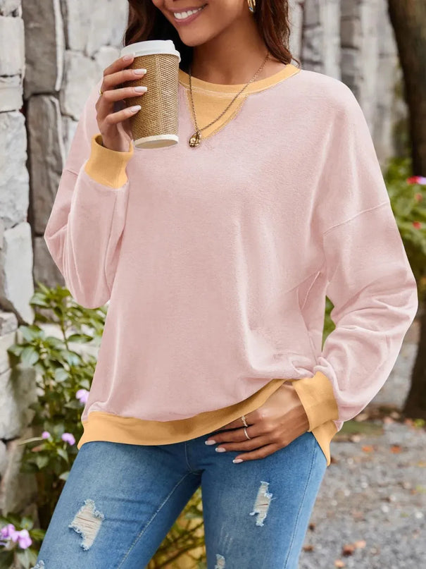 Contrast Lovelet Round Neck Long Sleeve Pullover