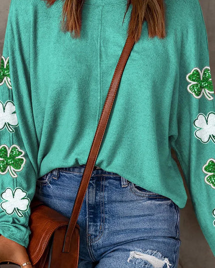 Lucky Clover Sequin Round Neck Sweatshirt