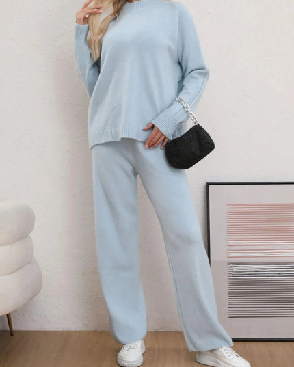 Mock Neck Long Sleeve Top and Pants Sweater Set - ShopEasier