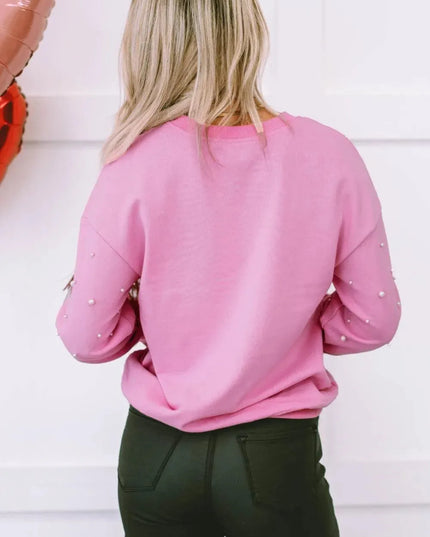 Dropped Shoulder Pearl Sweatshirt with Round Neck