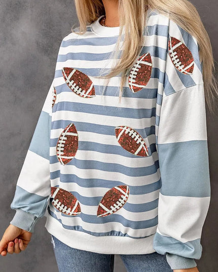 Football Striped Round Neck Long Sleeve Sweatshirt