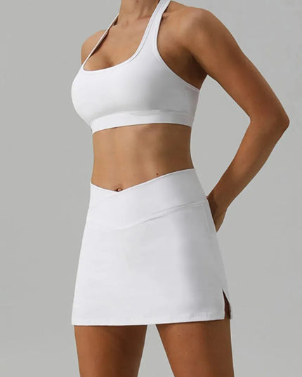 Halter Neck Tank and Slit Skirt Active Set - ShopEasier