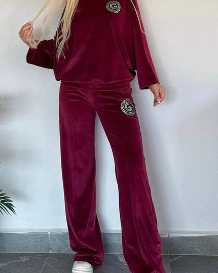 Conjunto de pantalón y blusa de manga larga con cuello barco en talla grande