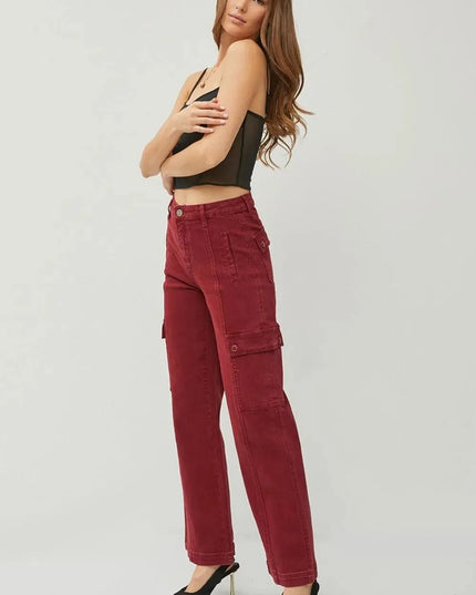 RISEN Full Size High Rise Wide Leg Cargo Jeans - ShopEasier