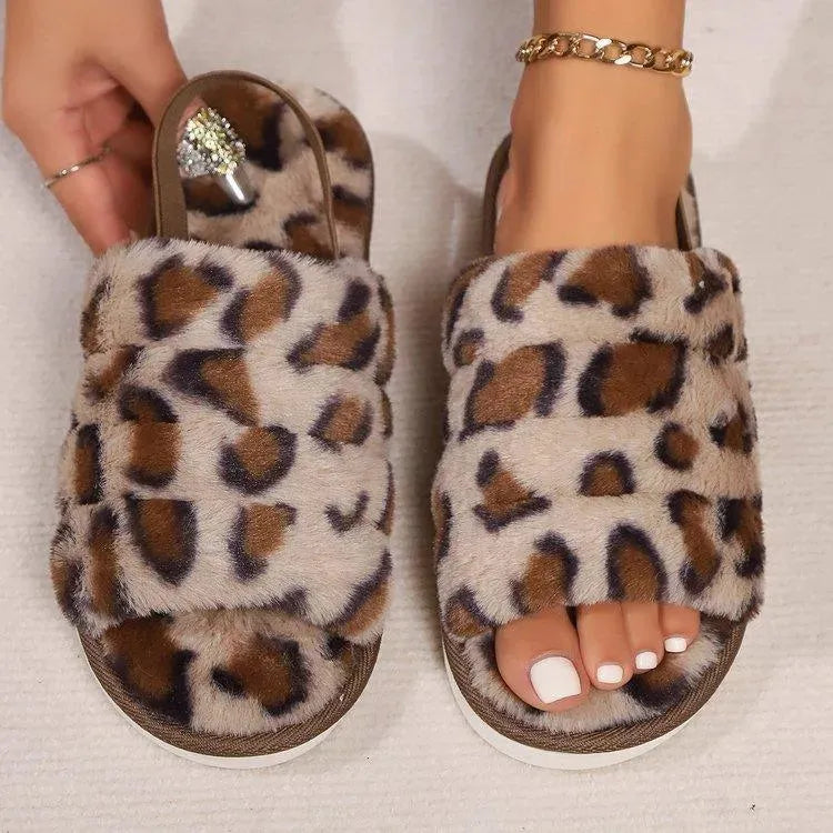 Zapatos planos con punta abierta y estampado de leopardo