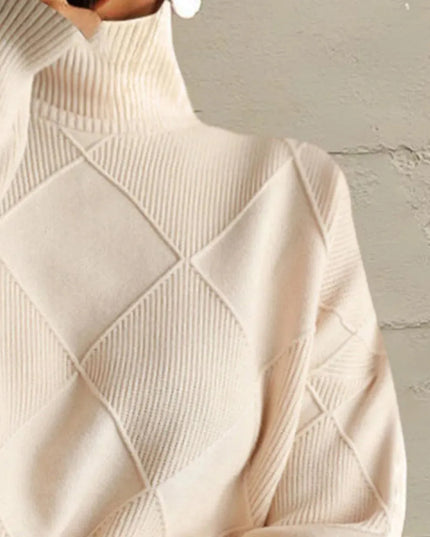 Geometric Turtleneck Long Sleeve Sweater - ShopEasier