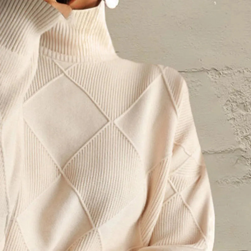 Geometric Turtleneck Long Sleeve Sweater - ShopEasier