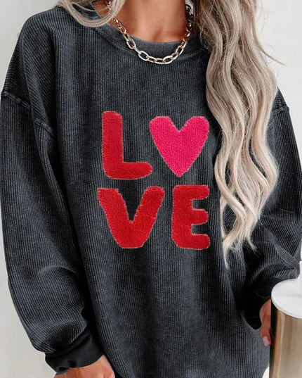 Love Heart Graphic Long Sleeve Sweatshirt for Valentine's Day