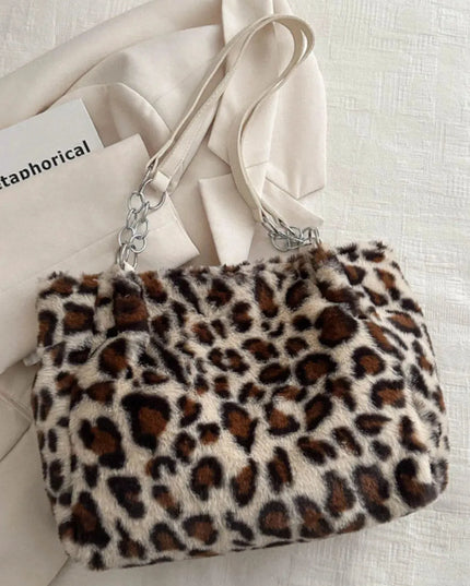 Bolso de hombro de piel sintética con estampado de leopardo