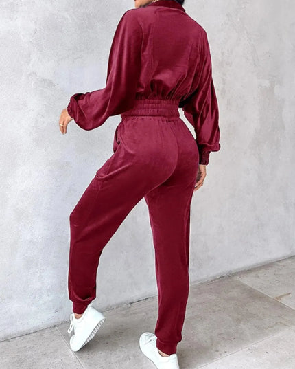 Zip Up Long Sleeve Cropped Top and Joggers Set - ShopEasier