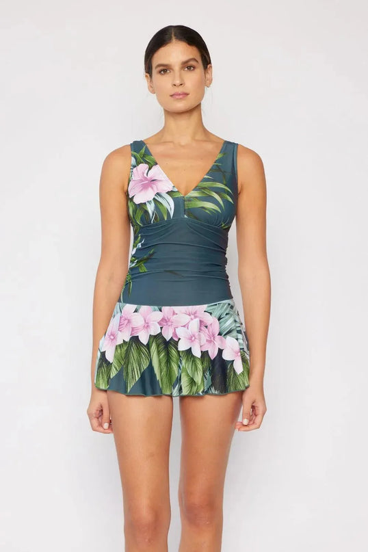 Marina West Swim Full Size Clear Waters Swim Dress in Aloha Forest