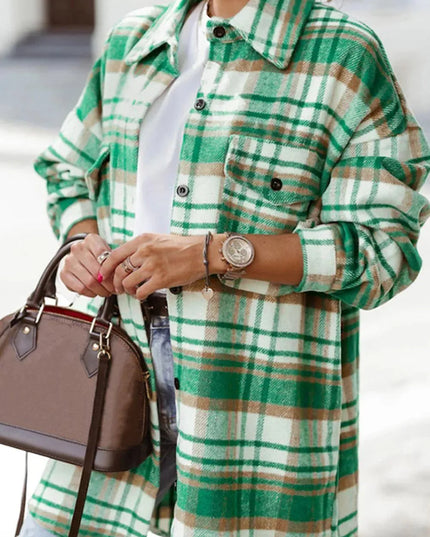 Plaid Flap Pocket Long Sleeve Shacket - ShopEasier