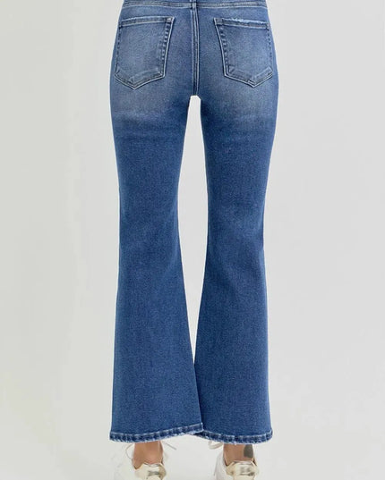 RISEN Full Size Distressed High Rise Crop Flare Jeans - ShopEasier