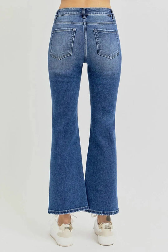 RISEN Full Size Distressed High Rise Crop Flare Jeans - ShopEasier