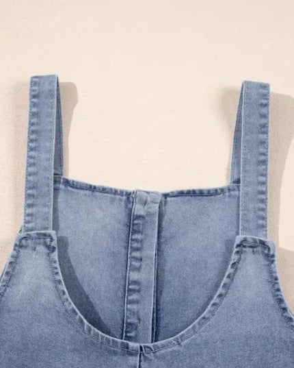 Wide Strap Denim Overalls with Pockets - ShopEasier