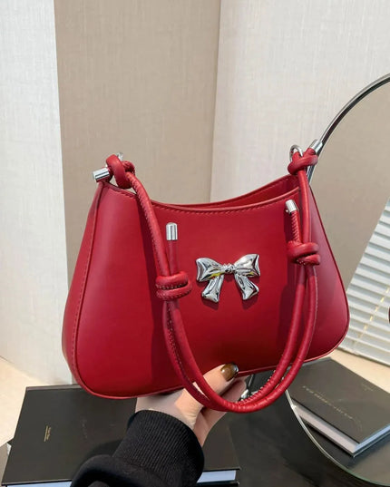 Knotted Strap PU Leather Bow Handbag