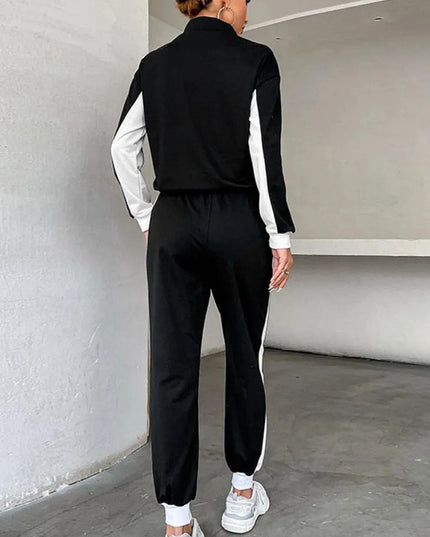 Striped Mock Neck Cropped Sweatshirt and Jogger Set with Half Zip