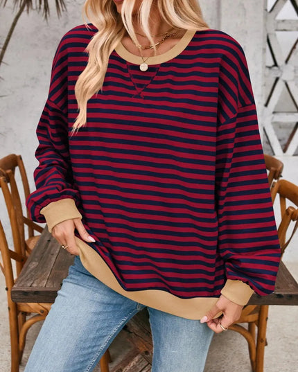 Chic Contrast Striped Long Sleeve Pullover