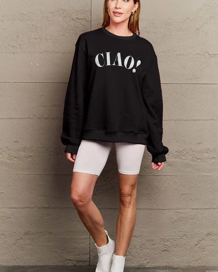 Simply Love Full Size CIAO！Round Neck Sweatshirt - ShopEasier