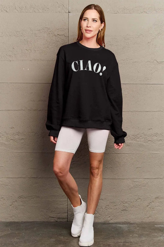 Simply Love Full Size CIAO！Round Neck Sweatshirt - ShopEasier