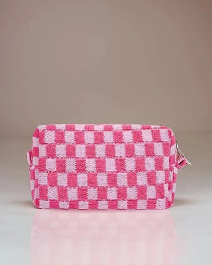 Chic Knitted Checkered Makeup Organizer Pouch