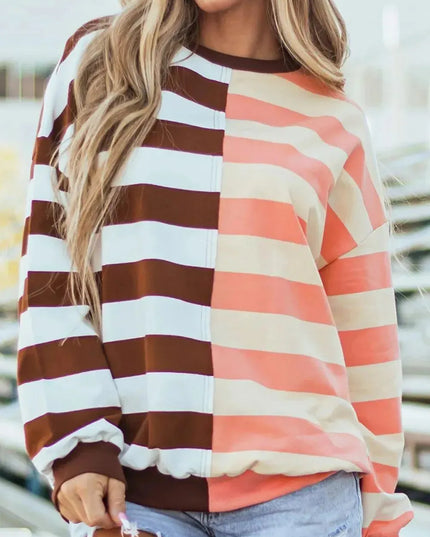 Striped Long Sleeve Crew Neck Sweatshirt