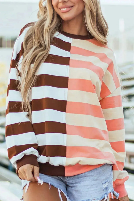 Striped Long Sleeve Crew Neck Sweatshirt