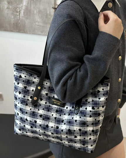 Heart Plaid PU Leather Strap Tote Bag