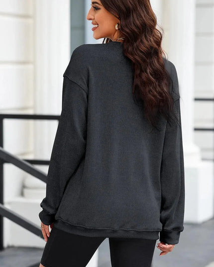 Sequin Heart Opaque Round Neck Sweatshirt