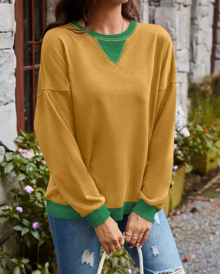 Contrast Lovelet Round Neck Long Sleeve Pullover