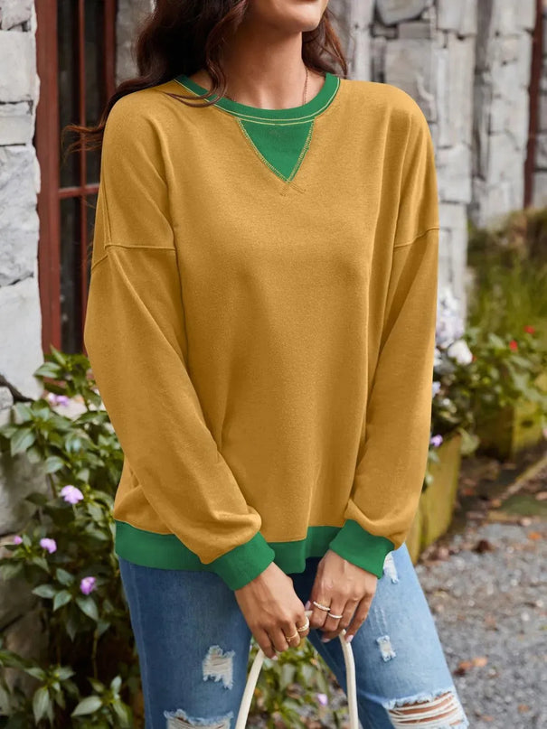 Contrast Lovelet Round Neck Long Sleeve Pullover