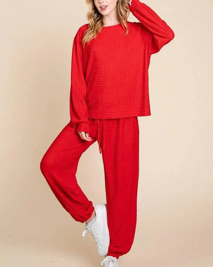 Chic Crinkle Check Relaxed Fit Top and Pants Lounge Set