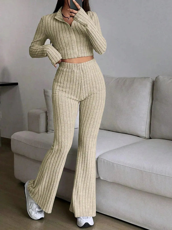 Honey Two-Piece Zip Up Lounge Set with Long Sleeves