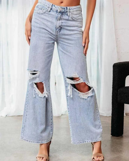 Distressed Wide Leg Jeans with Pockets - ShopEasier